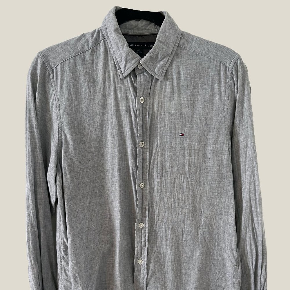 SALE XS TOMMY HILFIGER GREY FLANNEL WOVEN SHIRT